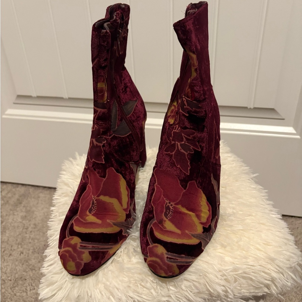 Steve Madden Red Floral Velvet Ankle Boots